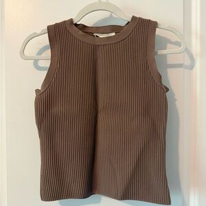 Ribbed Brown Sleeveless Top